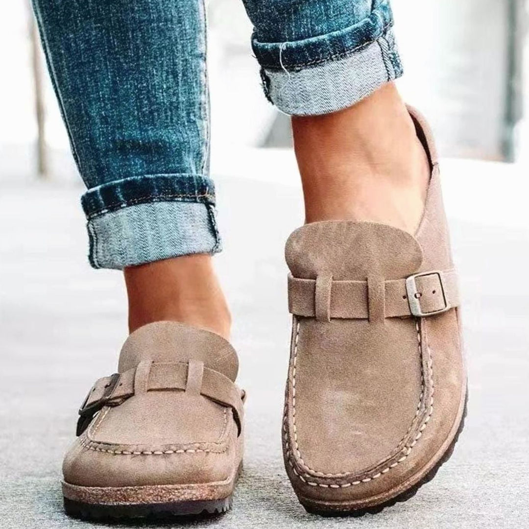 Women's Suede Buckle Slip-On Loafers - Beige