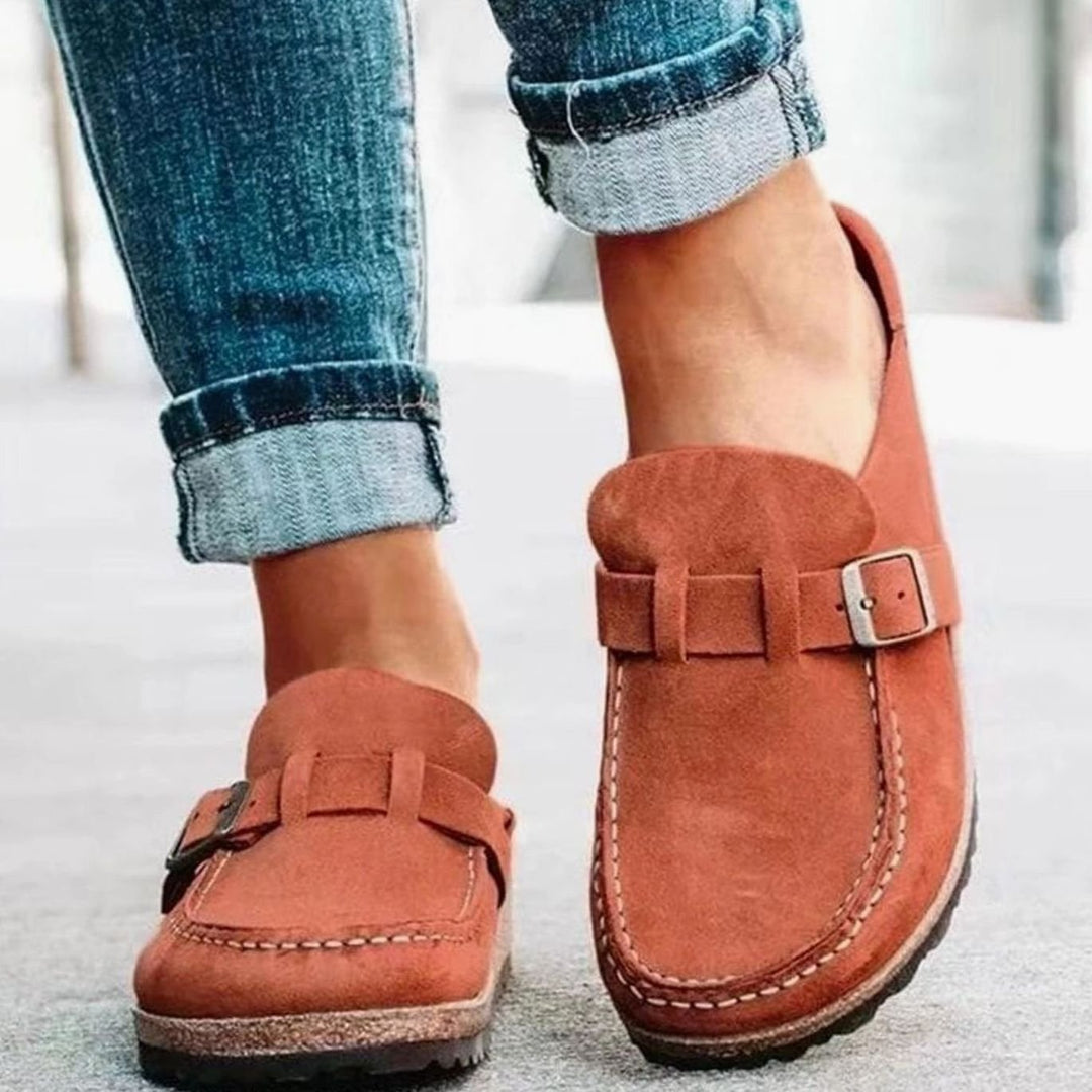 Women's Suede Buckle Slip-On Loafers - Orange