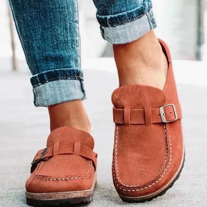 Women's Suede Buckle Slip-On Loafers - Orange
