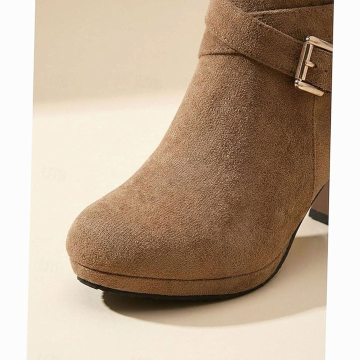 Women's Suede Buckle-Strap Block Heel Ankle Boots