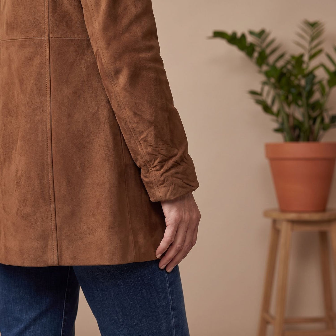 Women's Suede-Effect Button-Front Knee-Length Coat