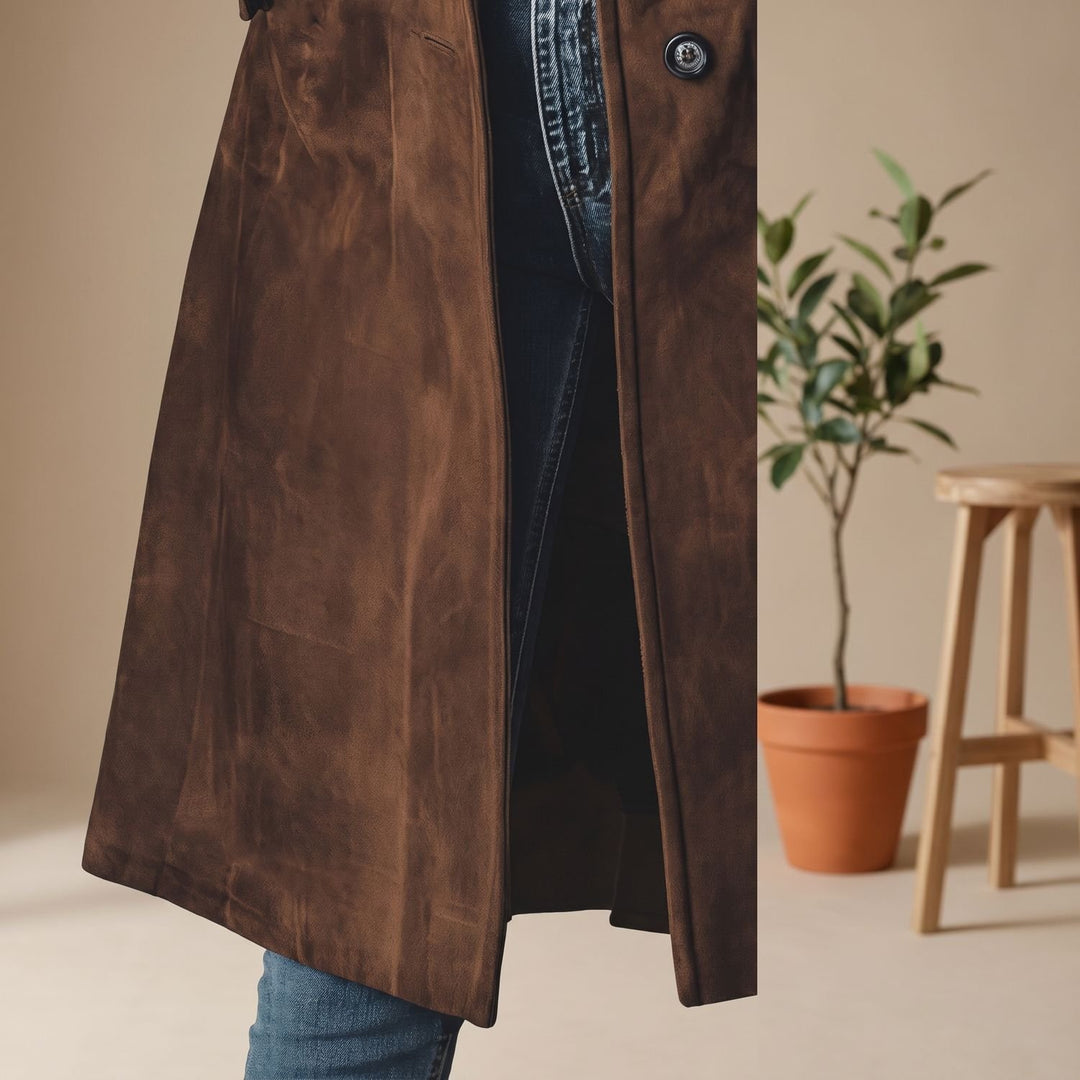 Women's Suede-Effect Button-Front Knee-Length Coat