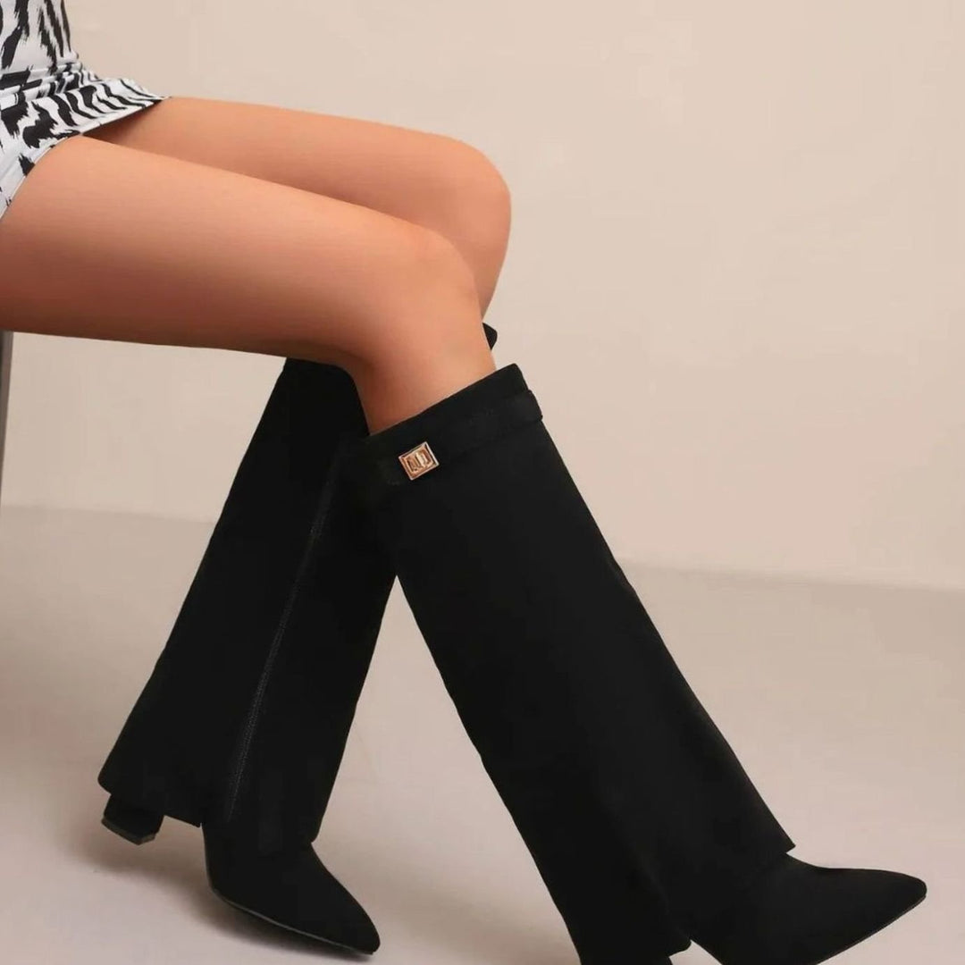 Women's Suede Knee-High Buckle Strap Thigh-High Boots - Suede Plush