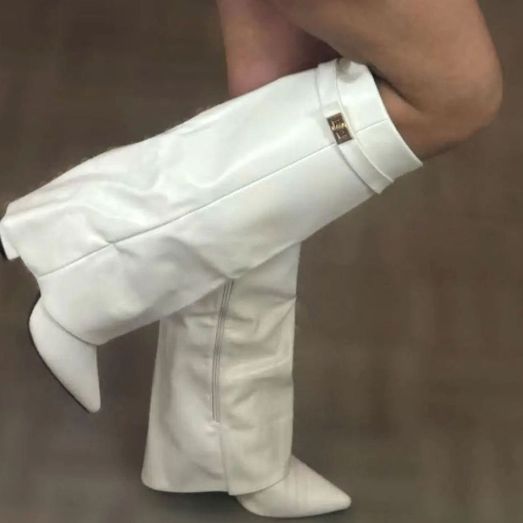 Women's Suede Knee-High Buckle Strap Thigh-High Boots - White