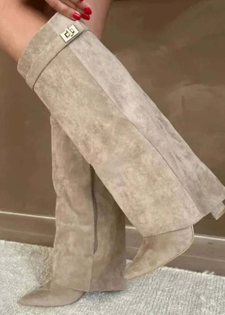 Women's Suede Knee-High Buckle Strap Thigh-High Boots