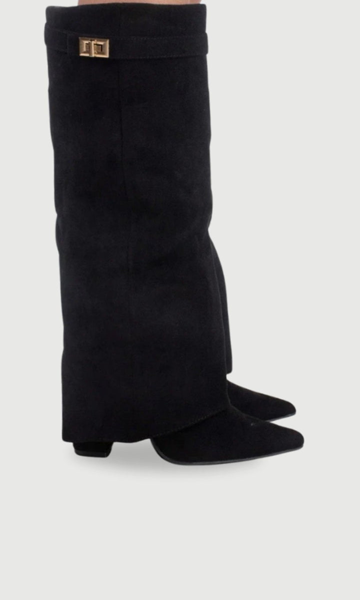 Women's Suede Knee-High Fold-Over Buckle Thigh-High Boots