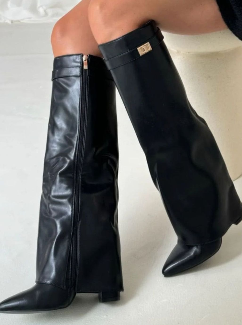 Women's Suede Knee-High Fold-Over Buckle Thigh-High Boots