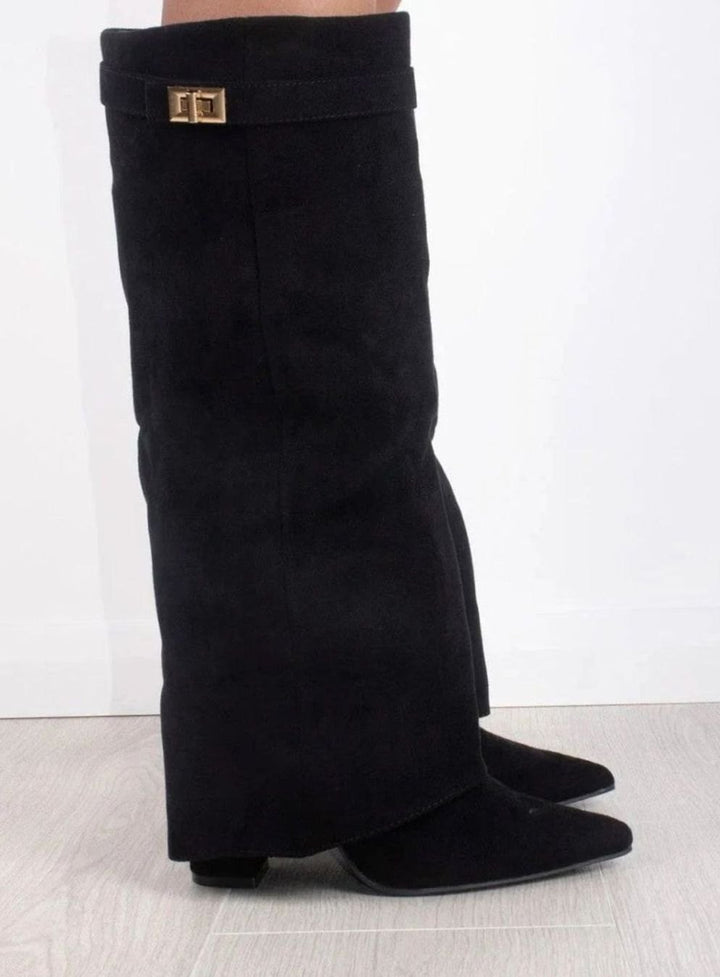 Women's Suede Knee-High Fold-Over Buckle Thigh-High Boots