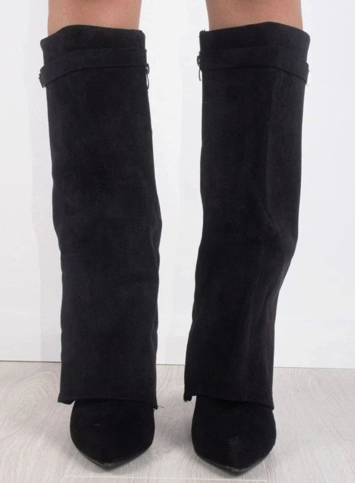 Women's Suede Knee-High Fold-Over Buckle Thigh-High Boots