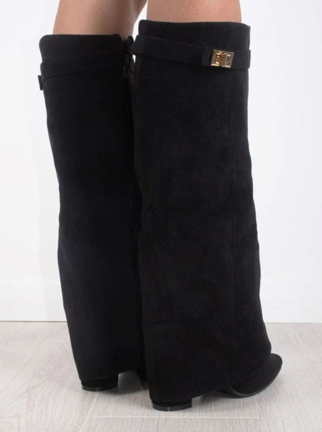 Women's Suede Knee-High Fold-Over Buckle Thigh-High Boots