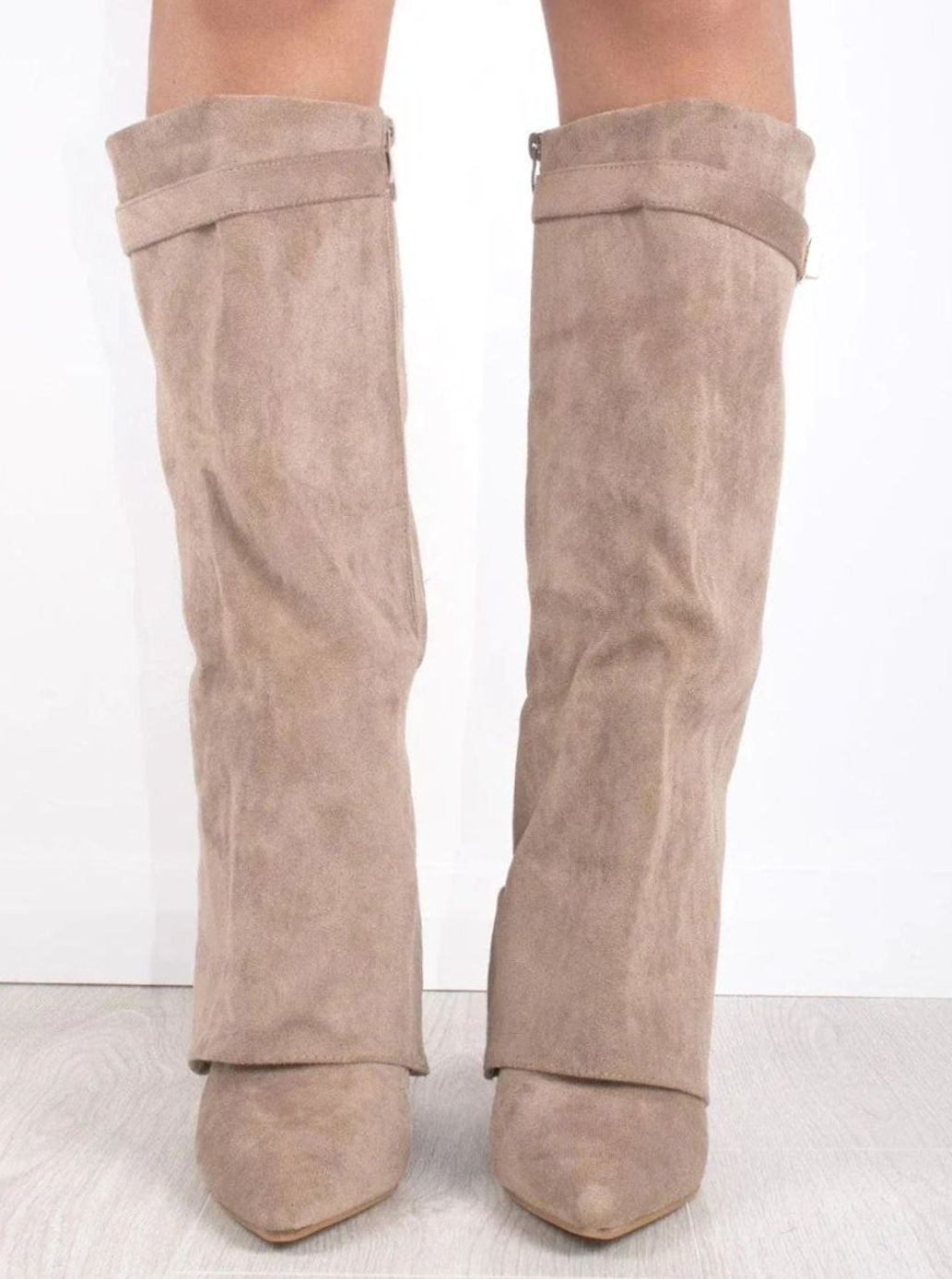 Women's Suede Knee-High Fold-Over Buckle Thigh-High Boots