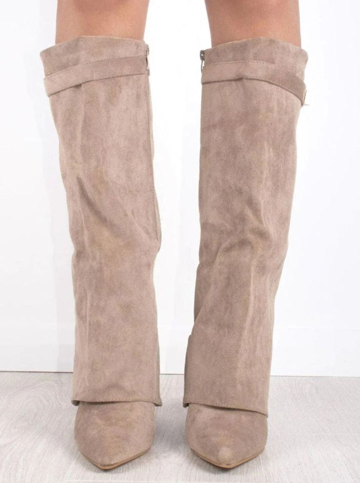 Women's Suede Knee-High Fold-Over Buckle Thigh-High Boots