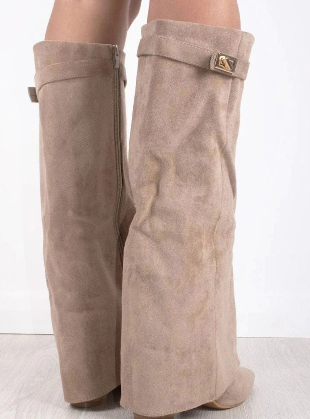 Women's Suede Knee-High Fold-Over Buckle Thigh-High Boots
