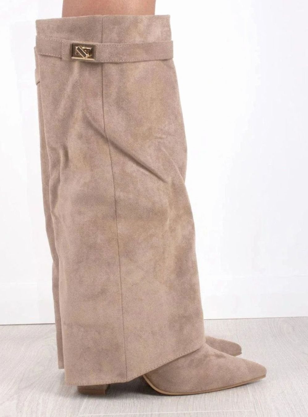 Women's Suede Knee-High Fold-Over Buckle Thigh-High Boots