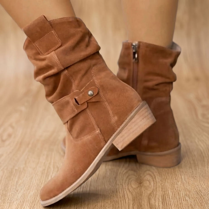 Women's Suede Knee-High Slouch Block-Heel Boots