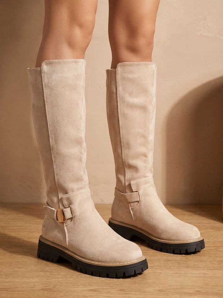 Women's Suede-Look Low Block Heel Knee High Boots