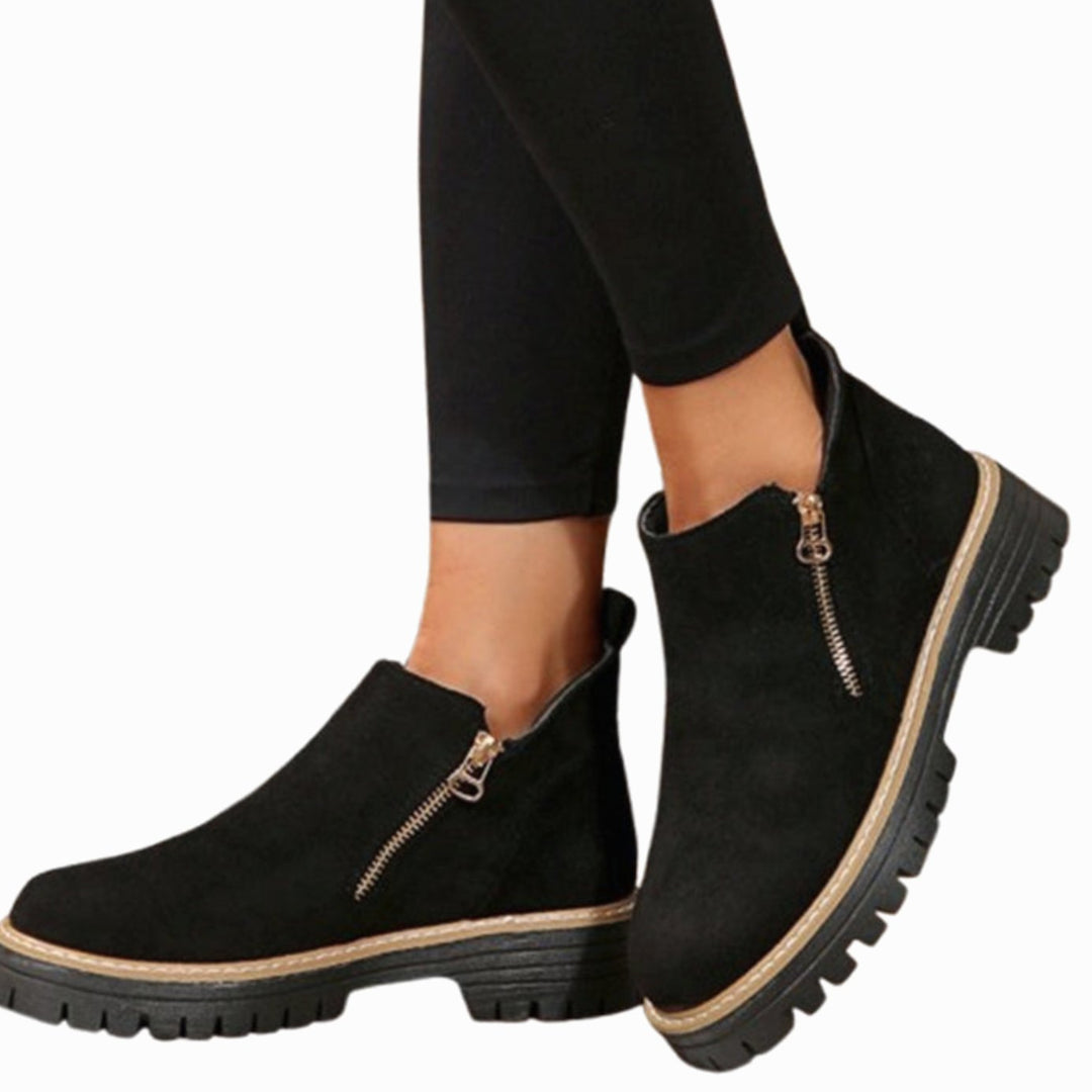 Women's Suede-Look Platform Ankle Boots Side Zipper Round Toe