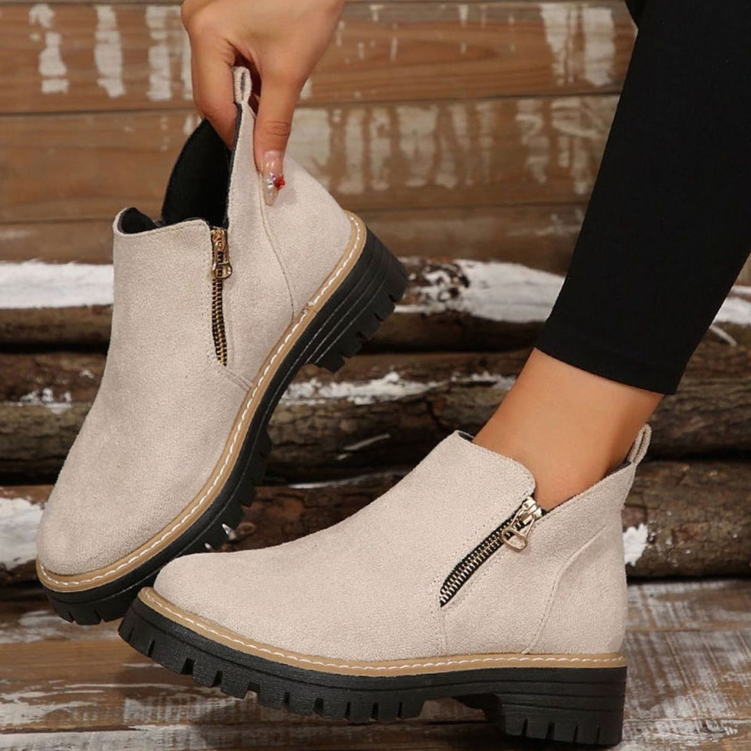 Women's Suede-Look Platform Ankle Boots Side Zipper Round Toe