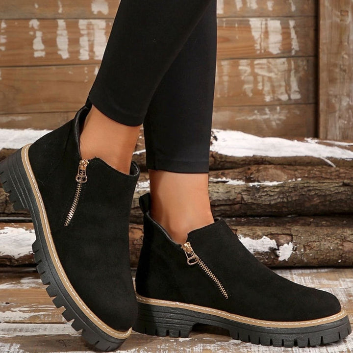 Women's Suede-Look Platform Ankle Boots Side Zipper Round Toe