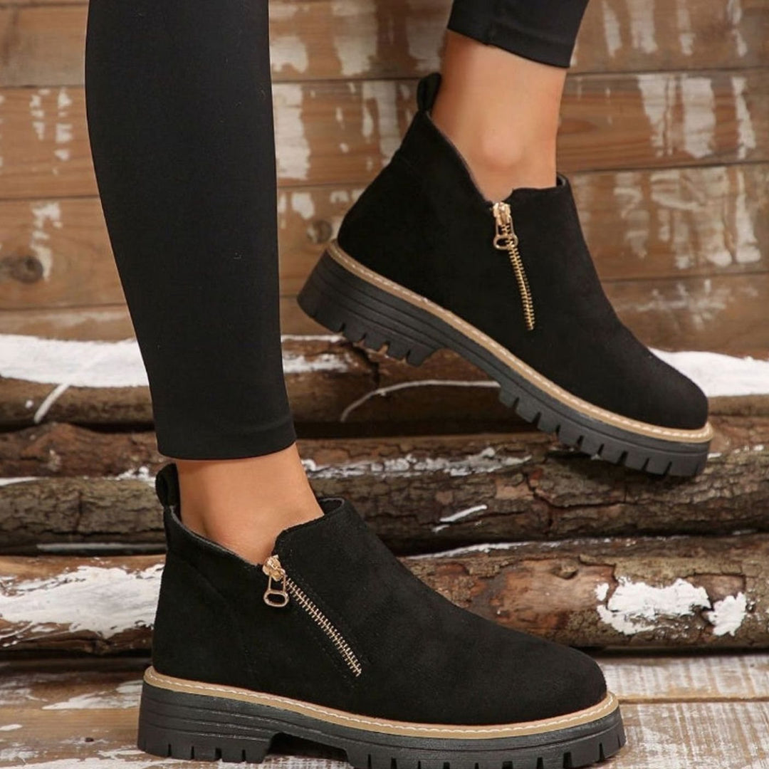 Women's Suede-Look Platform Ankle Boots Side Zipper Round Toe