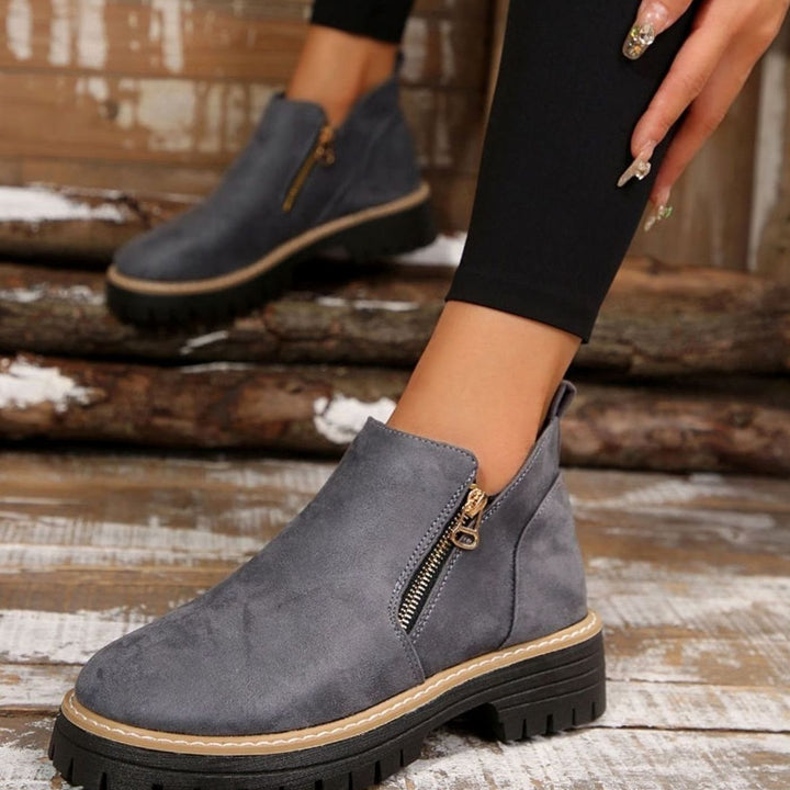 Women's Suede-Look Platform Ankle Boots Side Zipper Round Toe