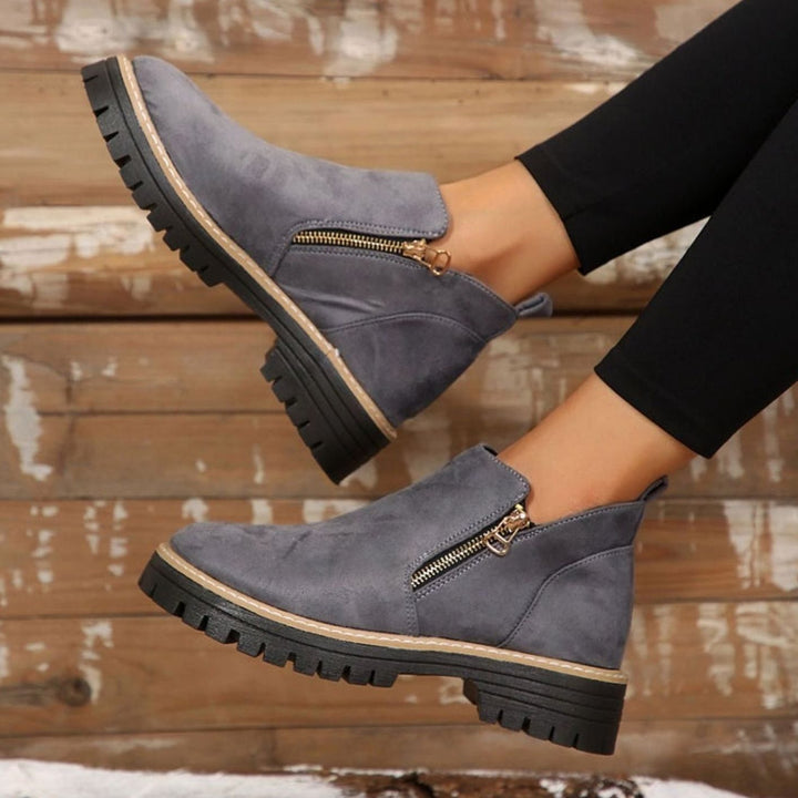 Women's Suede-Look Platform Ankle Boots Side Zipper Round Toe
