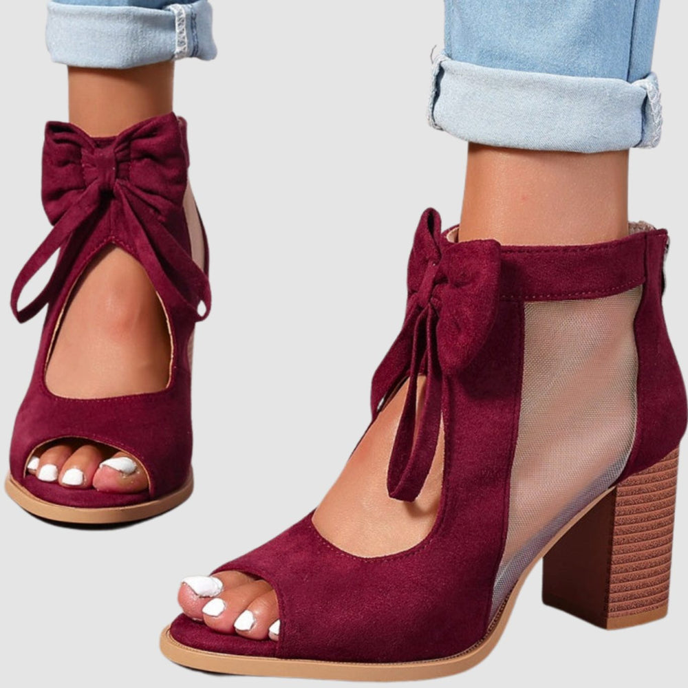 Women's Suede Peep-Toe Block-Heel Bow-Tie Sandals