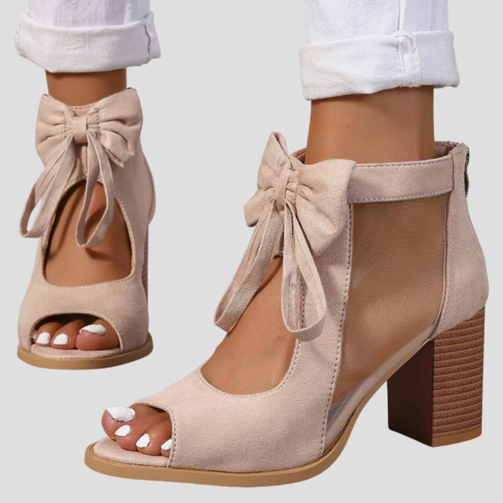 Women's Suede Peep-Toe Block-Heel Bow-Tie Sandals