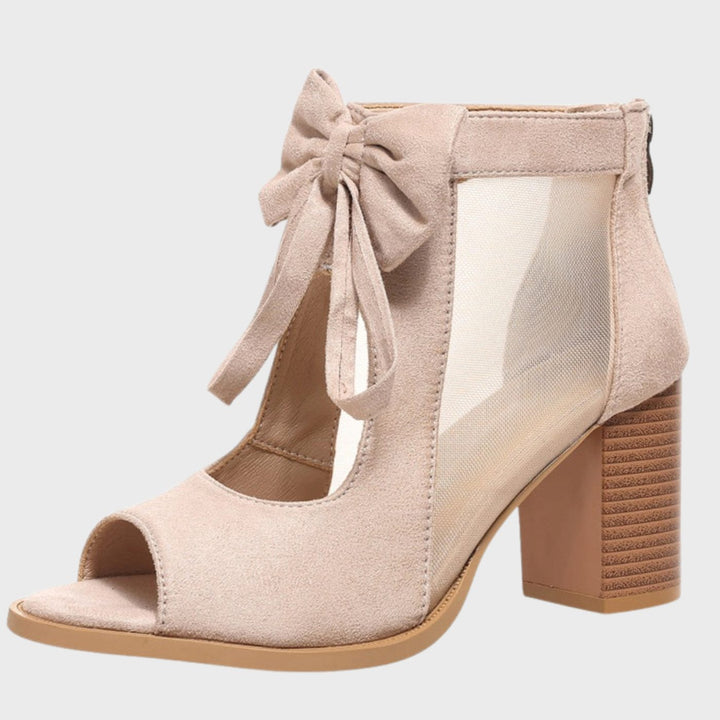 Women's Suede Peep-Toe Block-Heel Bow-Tie Sandals