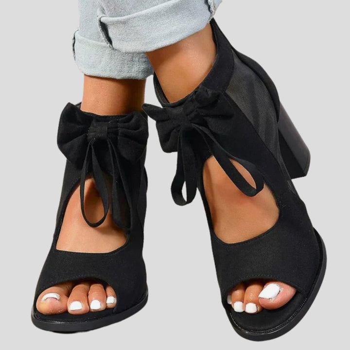 Women's Suede Peep-Toe Block-Heel Bow-Tie Sandals