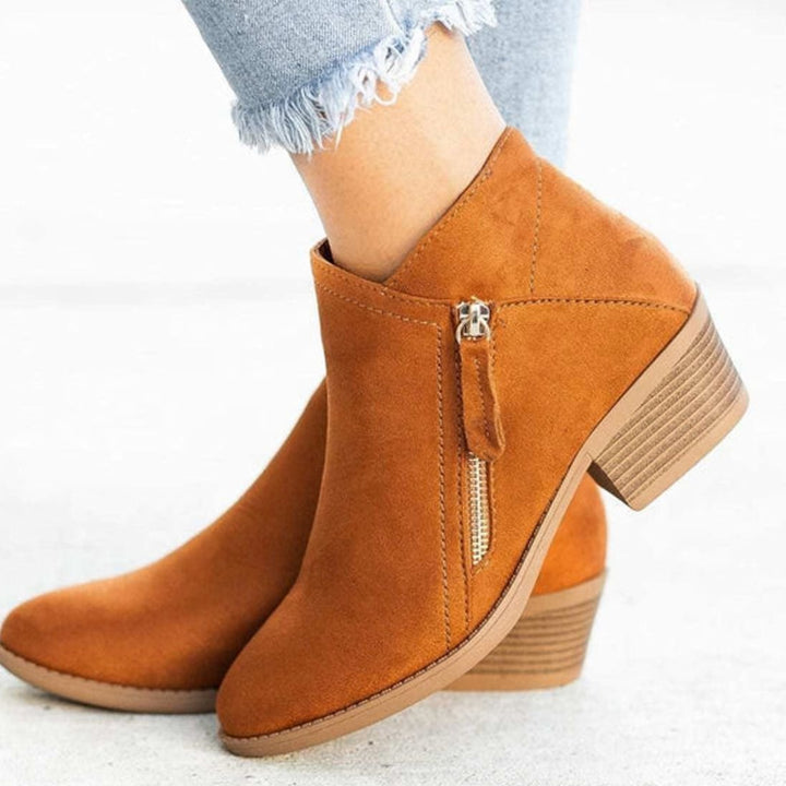 Women's Suede Side-Zip Block-Heel Ankle Boots - Khaki