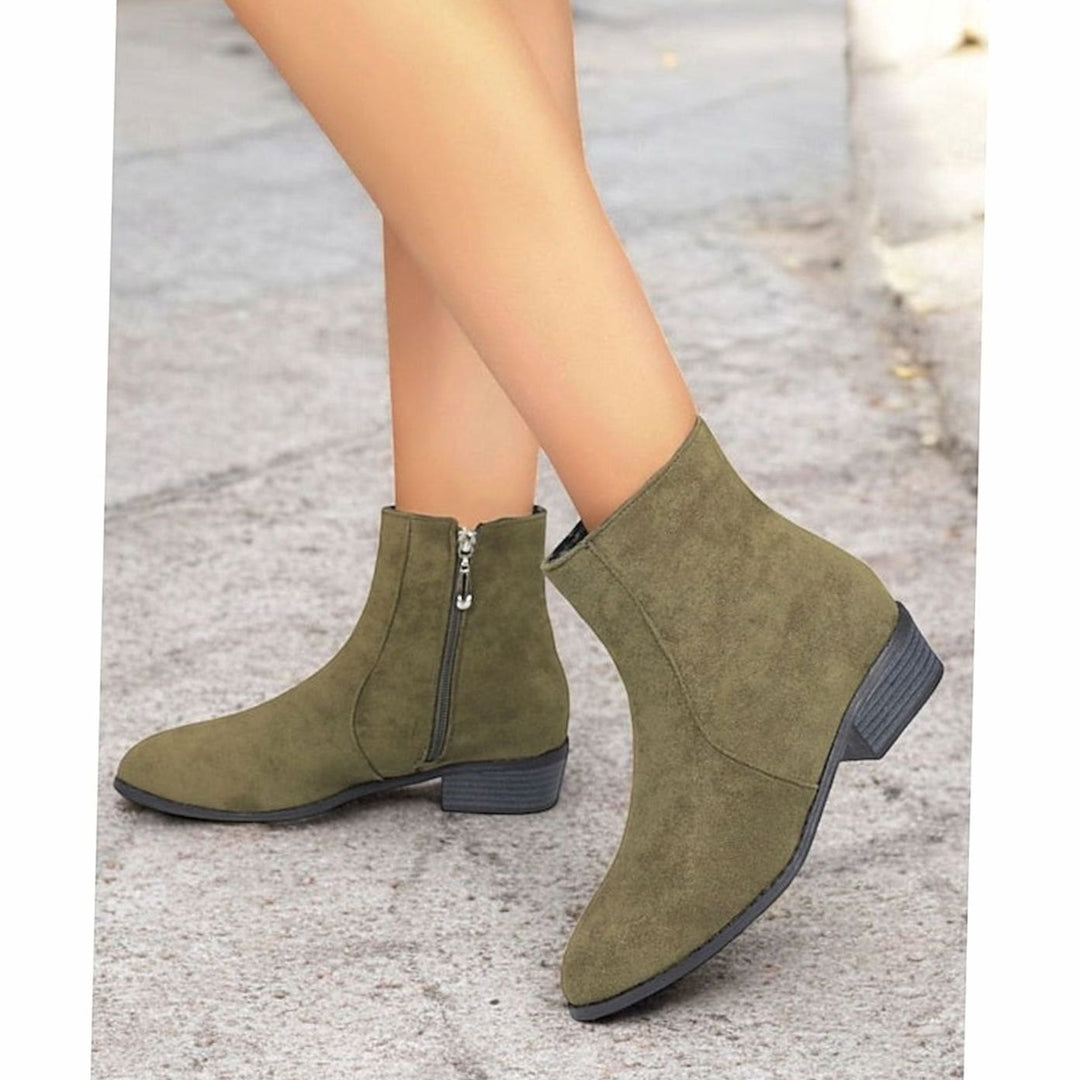 Women's Suede Side-Zip Block Heel Ankle Boots - Green