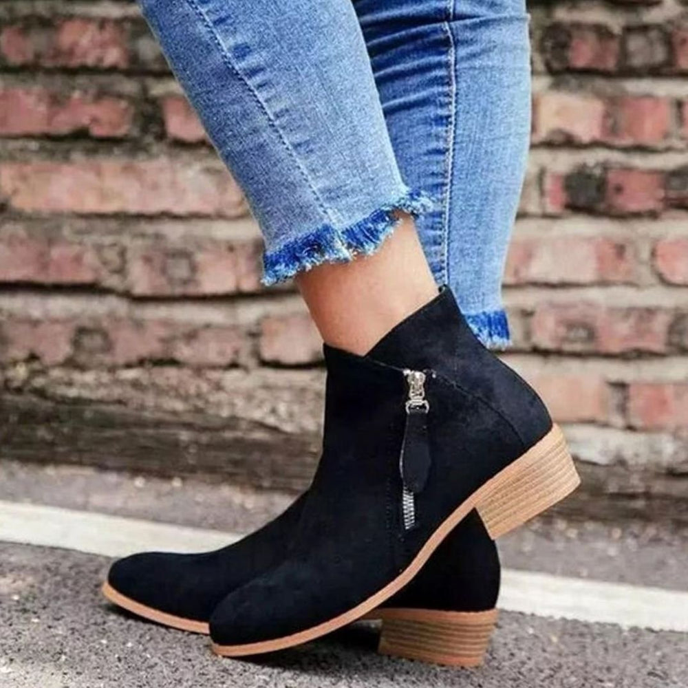 Women's Suede Side-Zip Block-Heel Ankle Boots