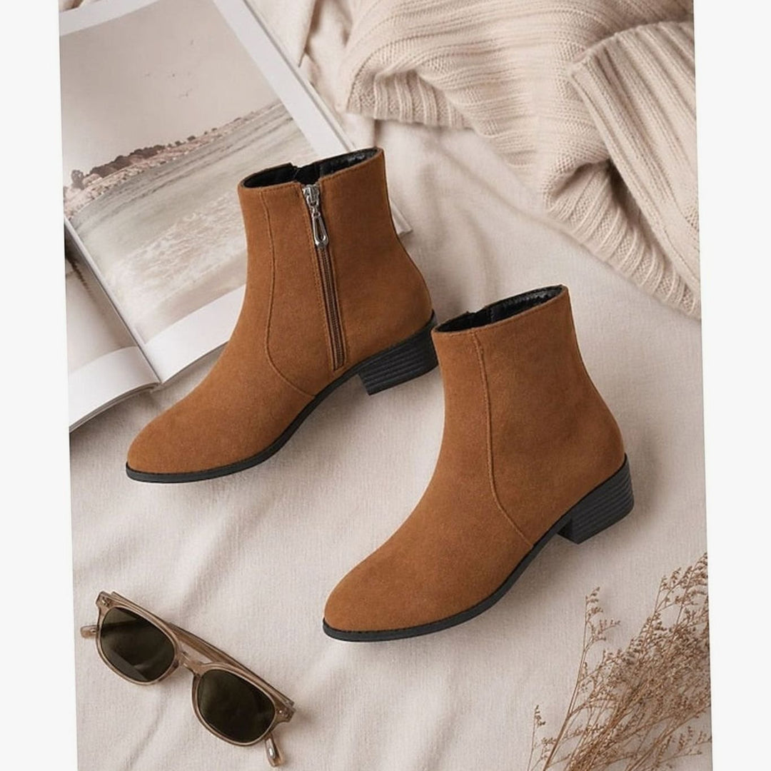 Women's Suede Side-Zip Block Heel Ankle Boots