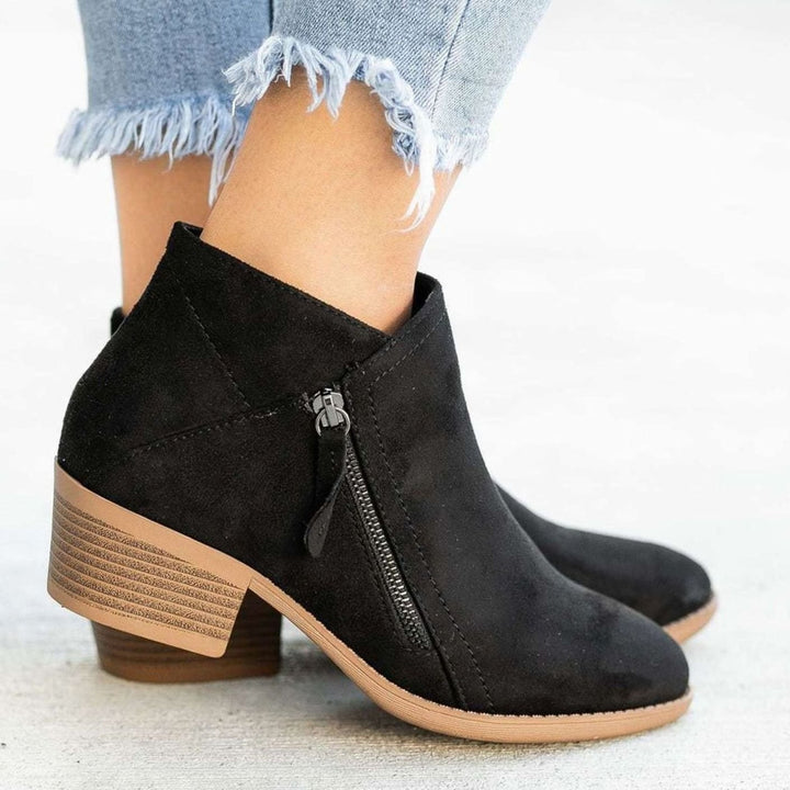 Women's Suede Side-Zip Block-Heel Ankle Boots - Black