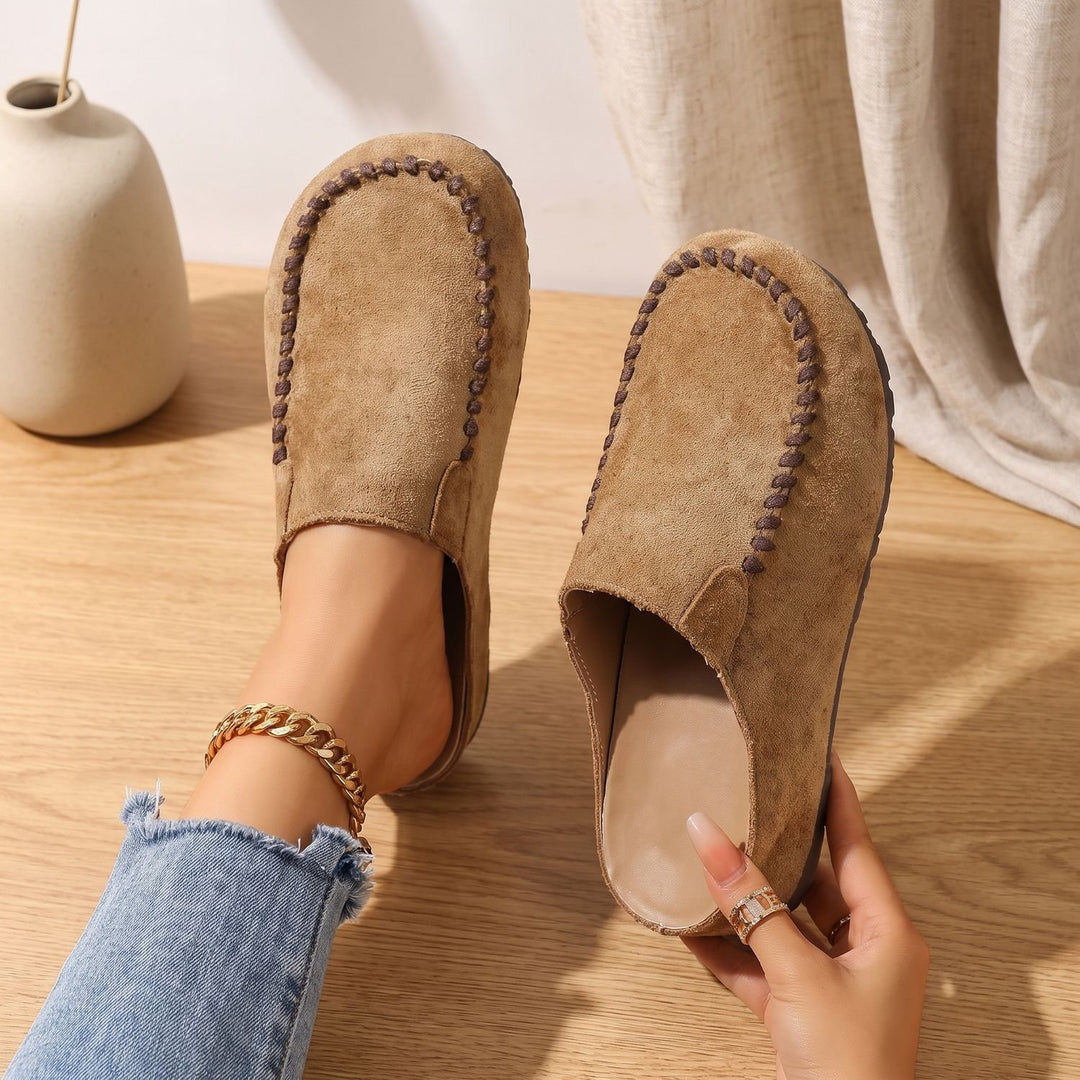 Women's Suede Slip-On Mules Cushioned Comfort Clogs - Brown