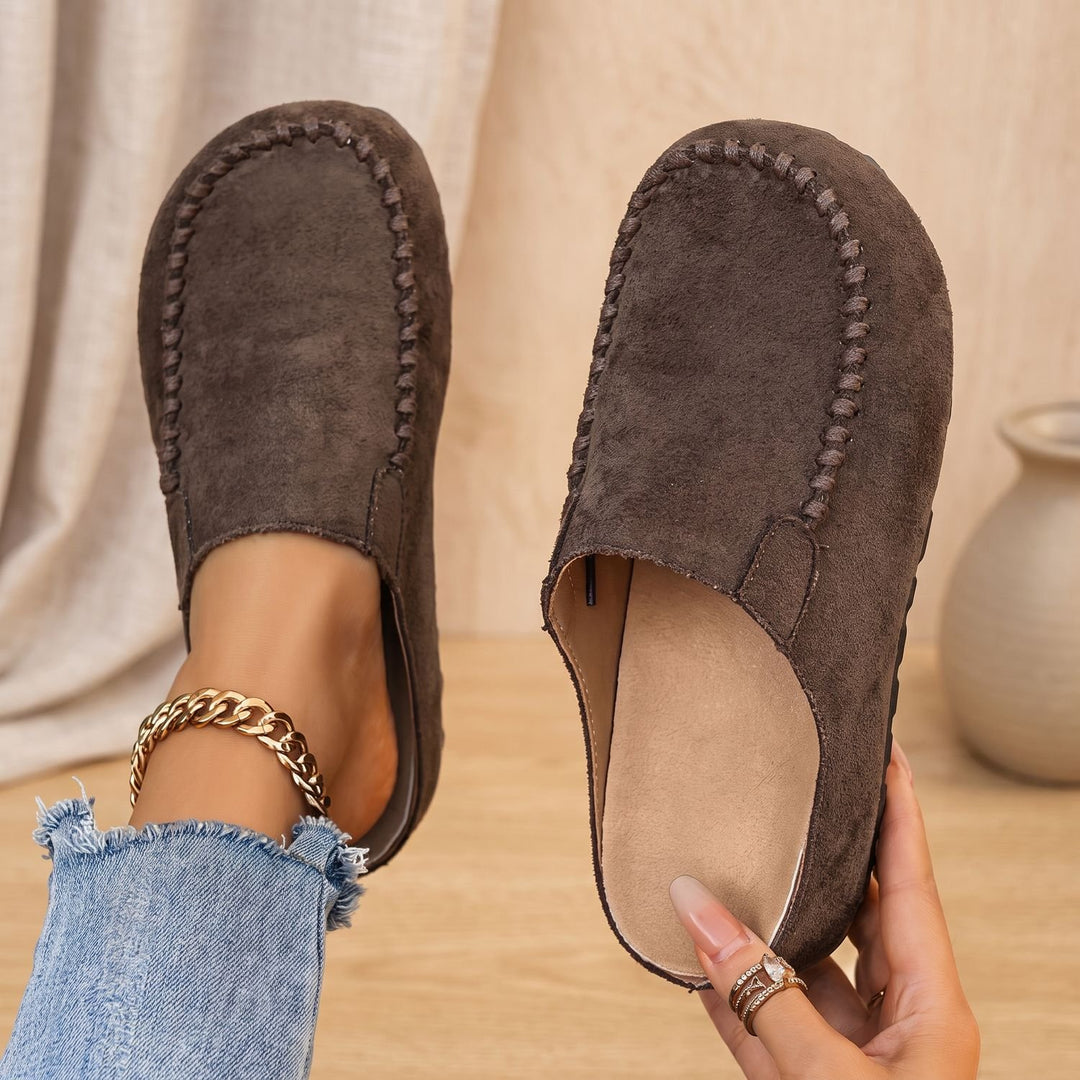 Women's Suede Slip-On Mules Cushioned Comfort Clogs - Coffee