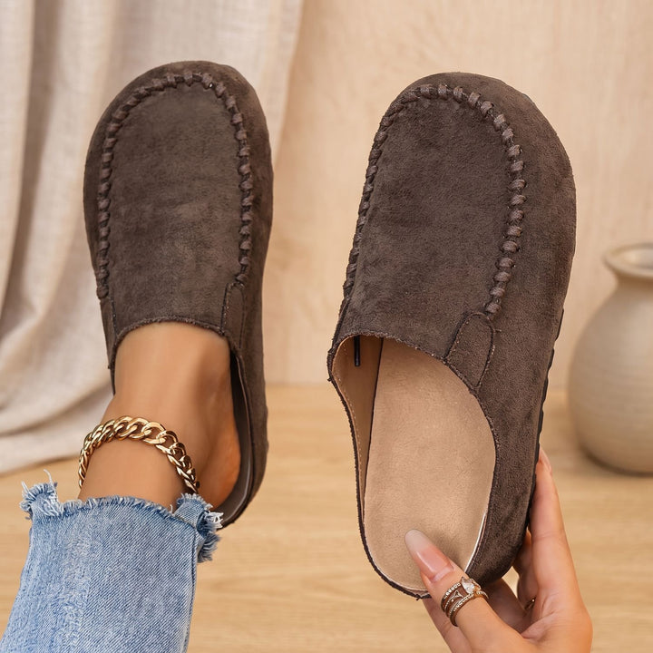 Women's Suede Slip-On Mules Cushioned Comfort Clogs - Coffee
