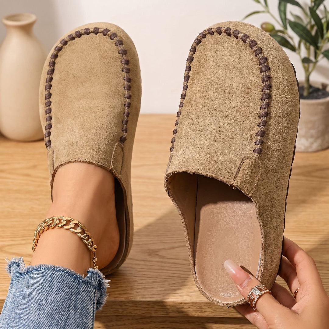 Women's Suede Slip-On Mules Cushioned Comfort Clogs - Beige