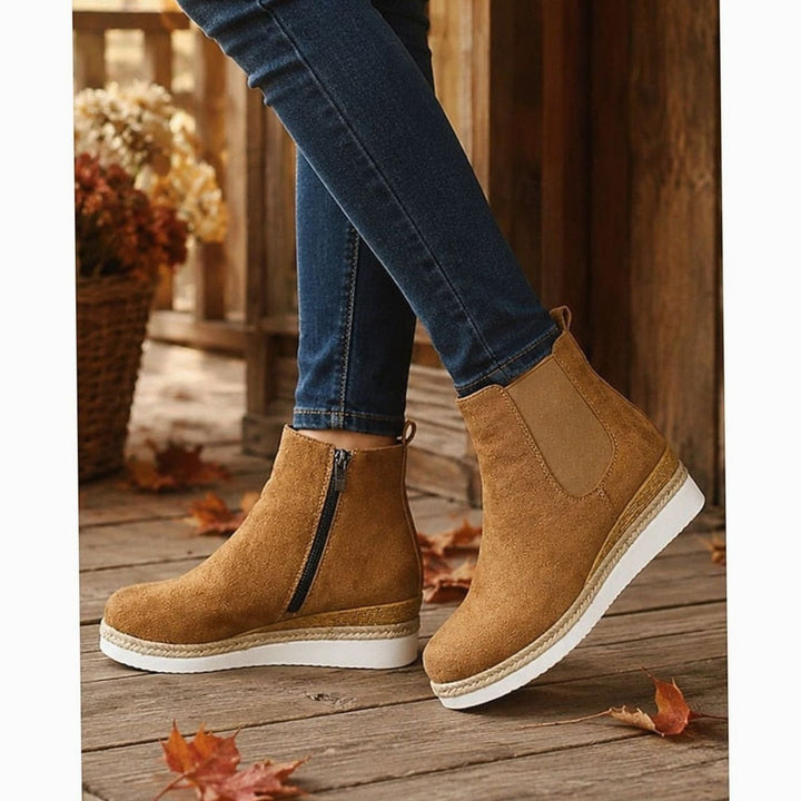 Women's Suede Wedge Chelsea Ankle Booties Side-Zip