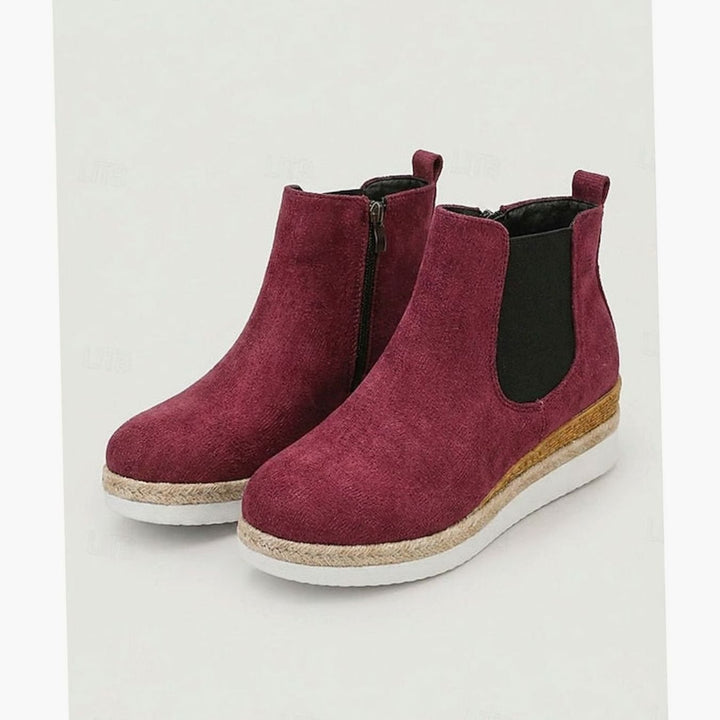 Women's Suede Wedge Chelsea Ankle Booties Side-Zip - Burgundy