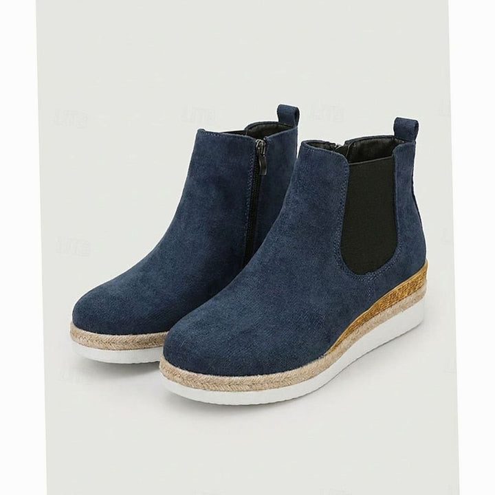 Women's Suede Wedge Chelsea Ankle Booties Side-Zip - Blue