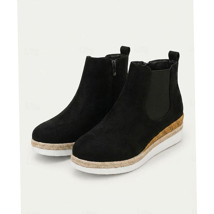 Women's Suede Wedge Chelsea Ankle Booties Side-Zip - Black