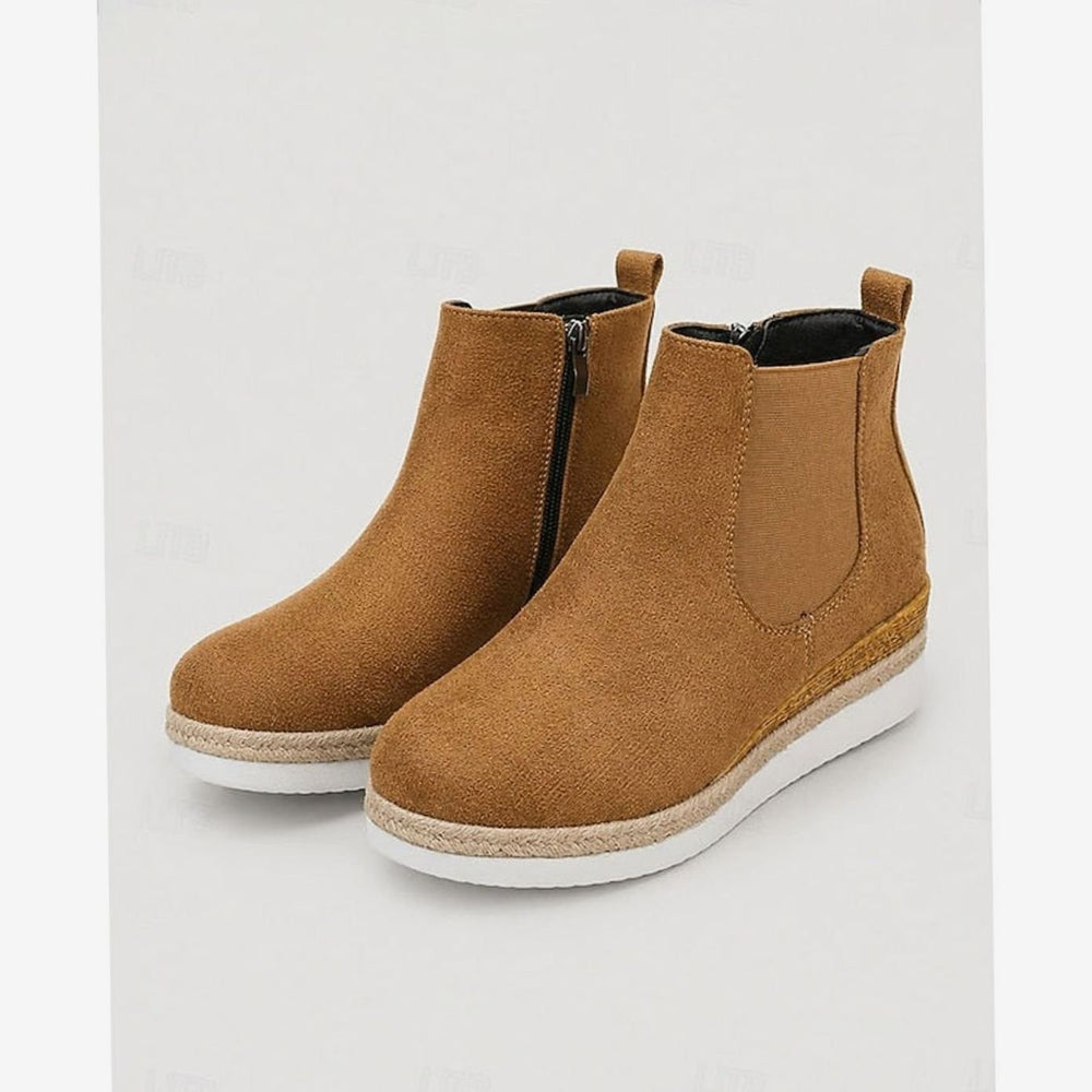 Women's Suede Wedge Chelsea Ankle Booties Side-Zip - Brown