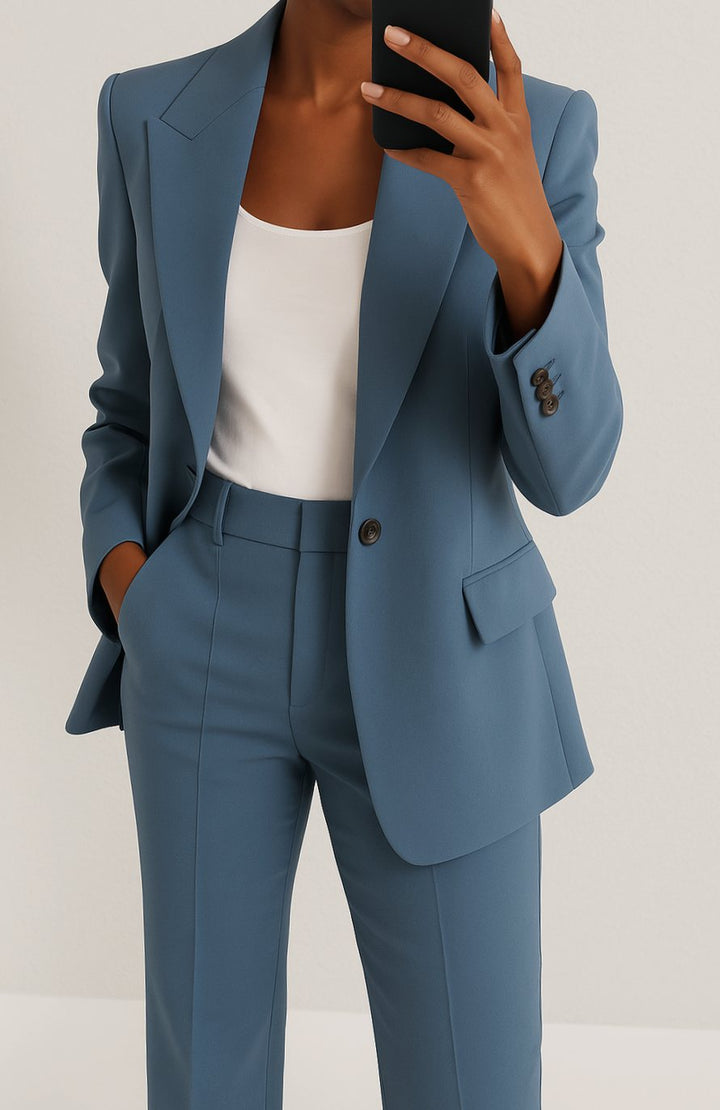 Women's Tailored Blazer Straight-Leg Suit Set - Blue