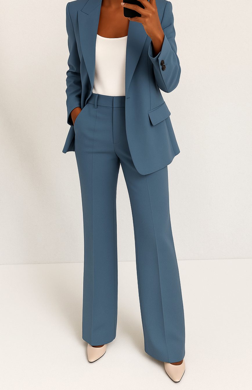 Women's Tailored Blazer Straight-Leg Suit Set