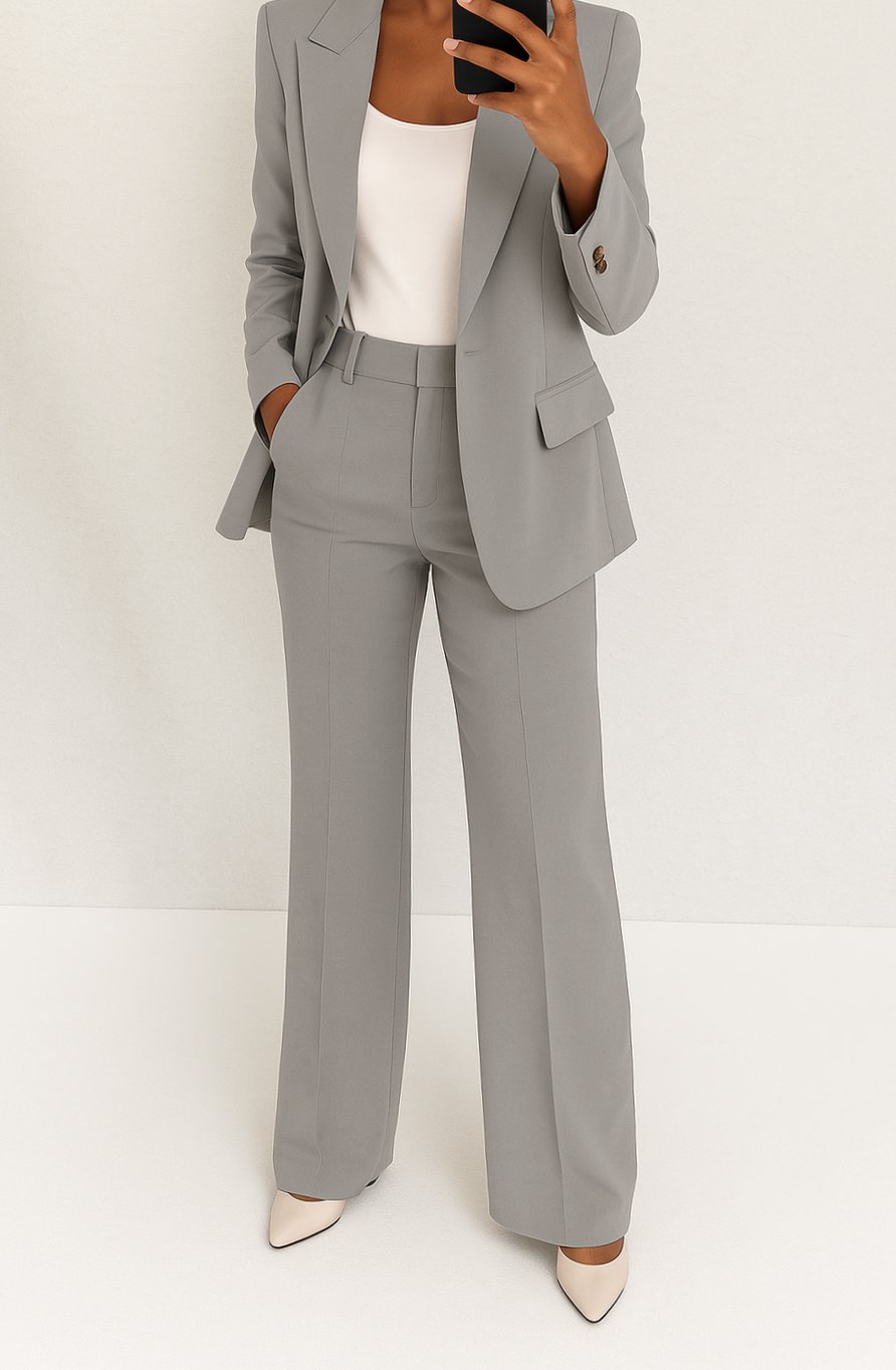Women's Tailored Blazer Straight-Leg Suit Set
