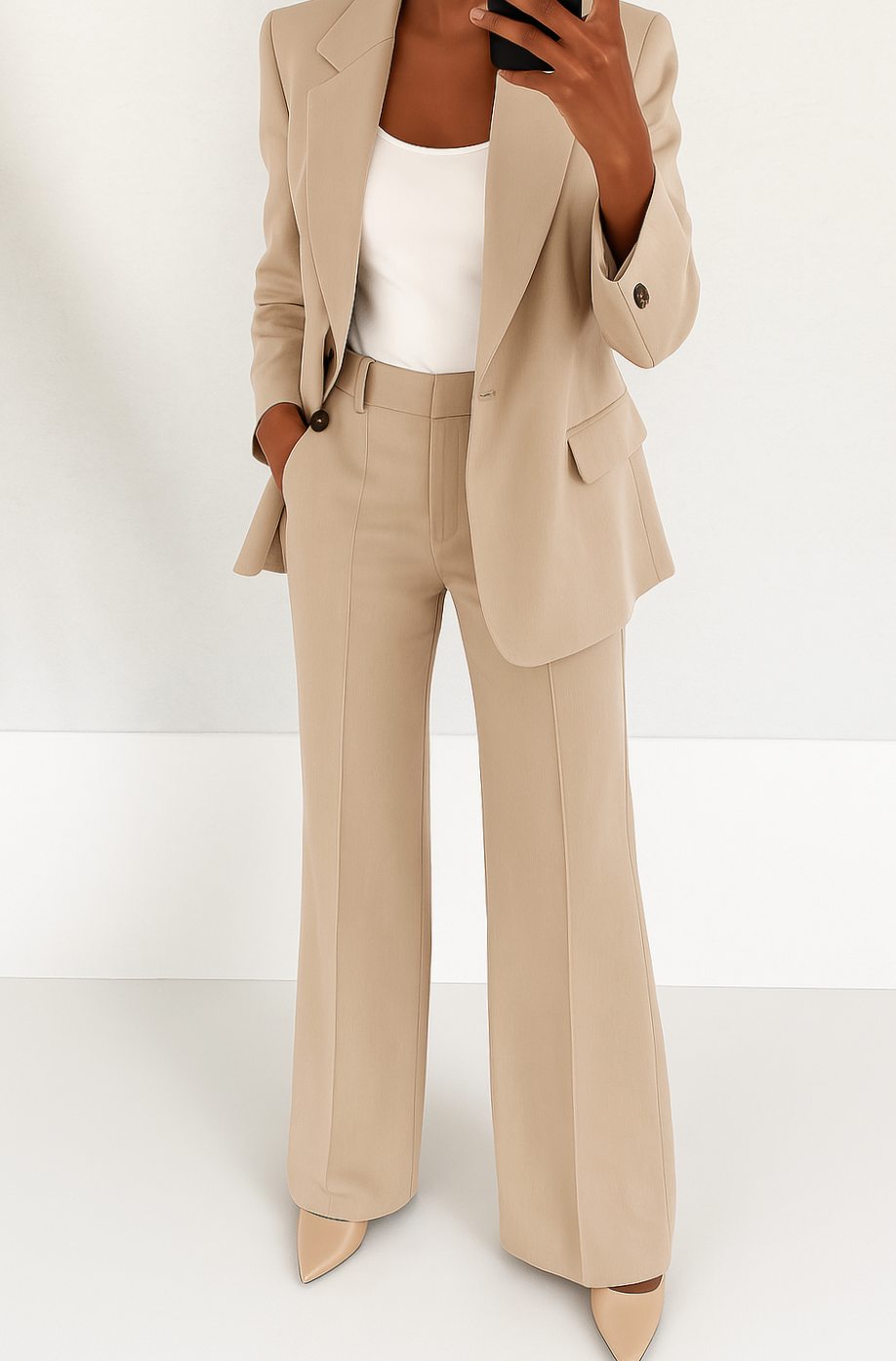 Women's Tailored Blazer Straight-Leg Suit Set
