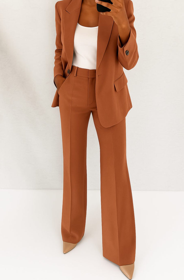 Women's Tailored Blazer Straight-Leg Suit Set