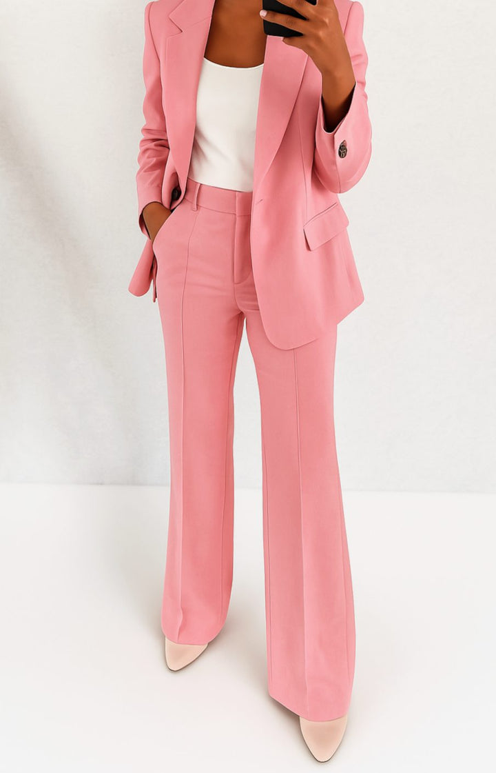 Women's Tailored Blazer Straight-Leg Suit Set